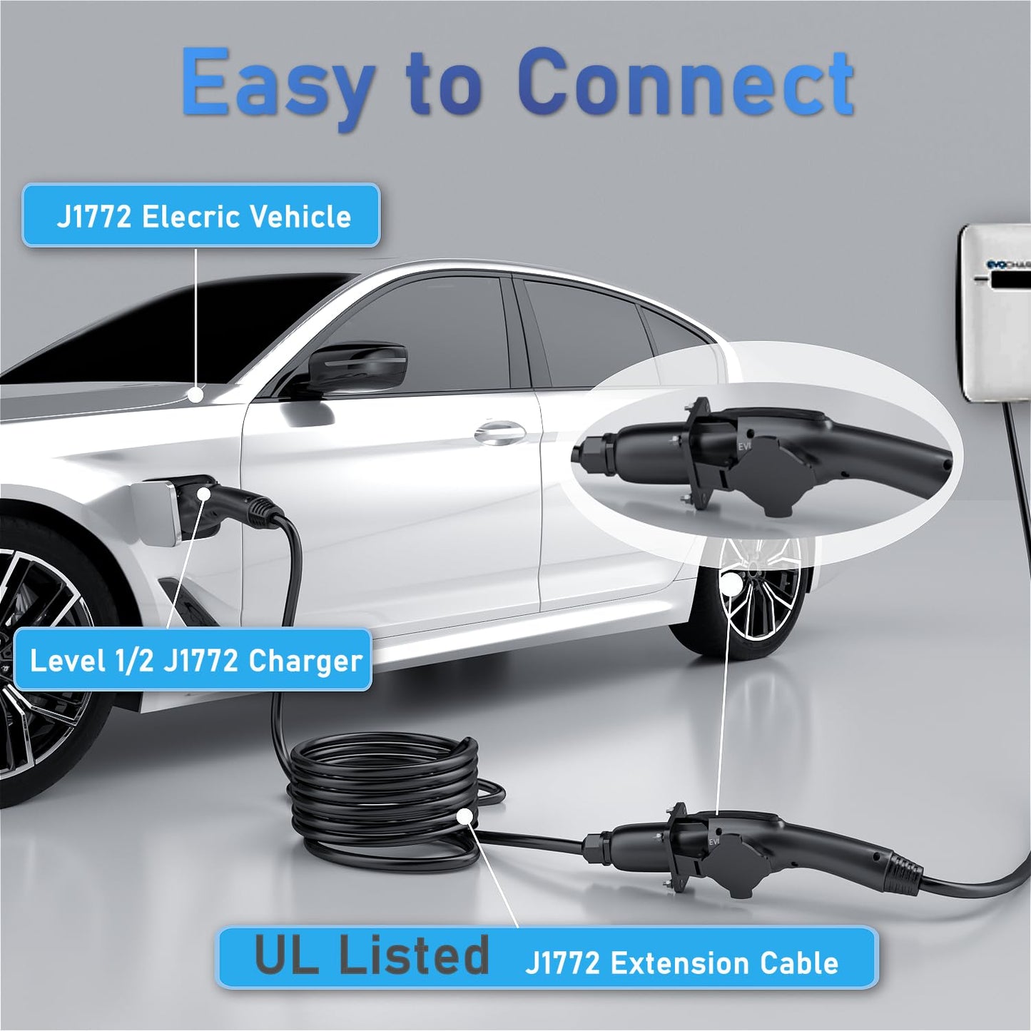 EVCONN J1772 Extension Cable, 20ft 40A 110V-240V EV Charger Extension Cable Compatible with All J1772 EV Chargers for Level 1/2 Stations with Carrying Bag - WoodArtSupply