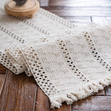 Alynsehom Macrame Table Runner Cream Beige Boho Table Runners with Tassels Hand Woven Cotton Table Runner Rustic Farmhouse Table Runners for Bohemian Kitchen Dining Table(12x71in) Alynsehom