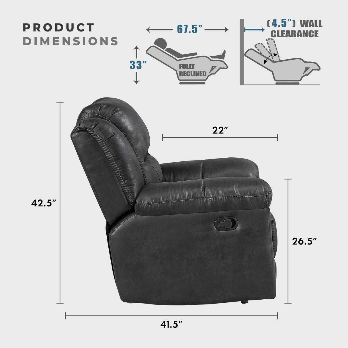 Lexicon Rocker Recliner Chair for Living Room, Wall Hugger Manual Recliner Chairs, Textured Microfiber Upholstered Rocking Reclining Chair, Home Theater Seating, Required Assembly, Black Lexicon