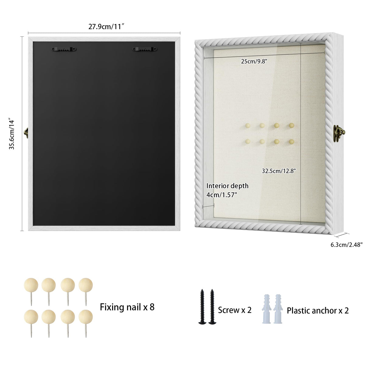 Alsonerbay Shadow Box Frame 11 x 14, Wood Shadow Box Display Case with Linen Back and Twist Shape Door, Pet Memorial Shadow Box for Memorabilia Picture Medals Bouquet (White, 11x14) Alsonerbay