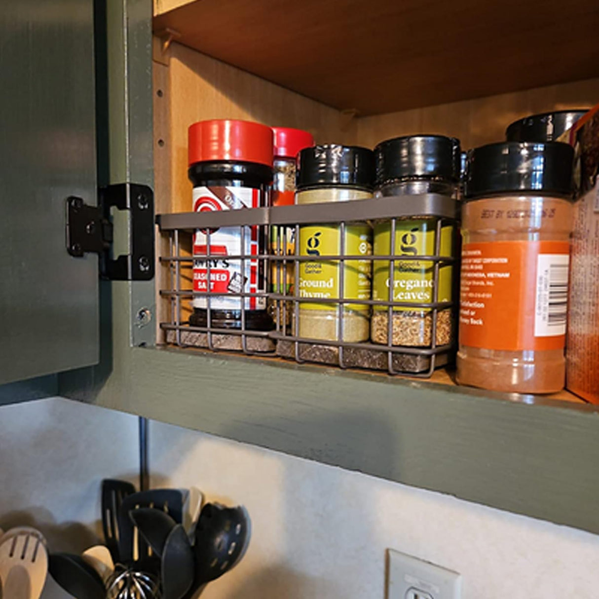 TIEYIPIN Farmhouse Small Metal Wire Storage Basket Bin, Rustic Home Storage Organizer with Wooden Bottom for Kitchen, Cabinets, Bathroom Counter, Pantry, Garage, Laundry Room - Black (4 Pack) TIEYIPIN