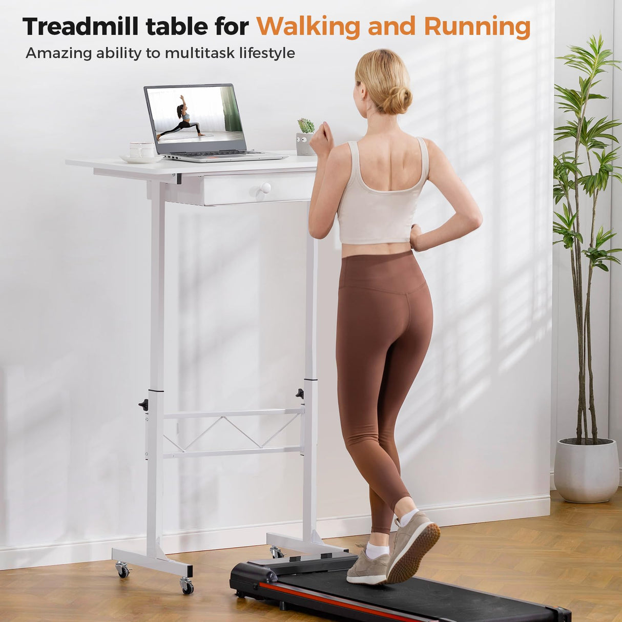 GTRACING Small Standing Desk Adjustable Height Small Computer Desk Mobile Portable Rolling Laptop Table with Wheels 32" Computer Workstation Sit Stand Desks Portable Standing Table Treadmill desks GTRACING