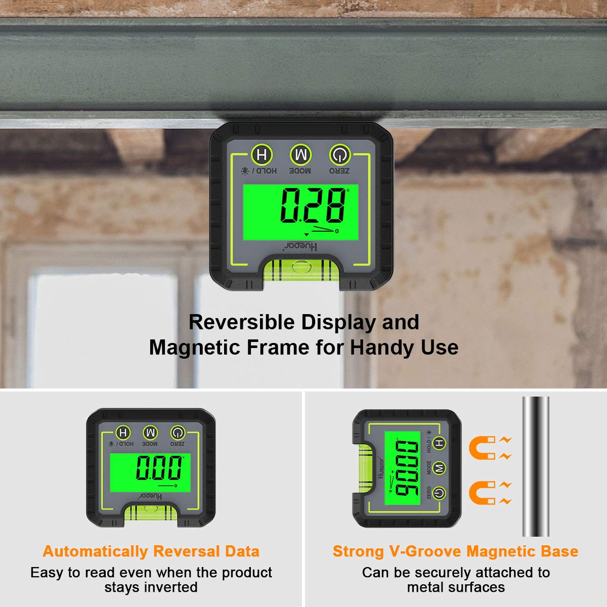 Huepar Digital Level Angle Gauge Mini Angle Finder Level Box with V-Groove Magnetic Base&Backlight LCD Bevel Gauge Inclinometer for Carpentry,Building, Automobile, Masonry -0-360°Fast Measurement AG01 Huepar