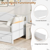 Giantex Twin Daybed with Trundle, Solid Wood Day Bed with Slats Support, Integrated Headboard & Armrests, Modern Trundle Bed Twin for Living Room, Bedroom, Guest Room, No Box Spring Needed (White) Giantex