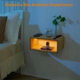 NAVREX LED Floating Nightstand, Farmhouse Night Stands, 100% Solid Wood Night Stands with Magnetic Storage, Modern Bed Side Table for Bedroom NAVREX