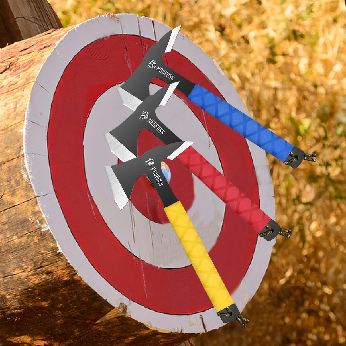 NedFoss Throwing Axes and Tomahawks, Throwing Axe Pack of 3, 11" Full Tang Throwing Axes Set with 3.14 Inch Blades, Tomahawk Axe with Nylon Sheath for Axe Throwing Game, Recreation and Competition NedFoss