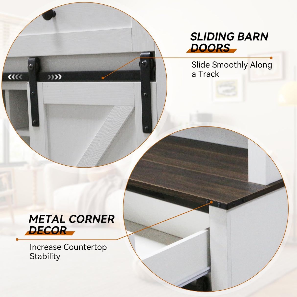 ARTPOWER Wine Bar Cabinet with Sliding Barn Door, 72" Hutch Cabinet with Wine&Glasses Rack, Tall Farmhouse Kitchen Pantry Buffet with Drawers for Dining Room, White ARTPOWER