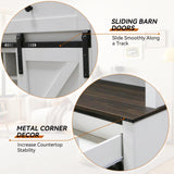 ARTPOWER Wine Bar Cabinet with Sliding Barn Door, 72" Hutch Cabinet with Wine&Glasses Rack, Tall Farmhouse Kitchen Pantry Buffet with Drawers for Dining Room, White ARTPOWER