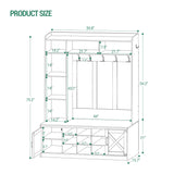 Hzuaneri 59.8" Hall Tree, LED Farmhouse Entryway Storage and Coat Rack Wood, Entryway Furniture with 7 Hooks, Hall Tree with Bench and Storage, 6 Storages Partitions Shoe Bench, Rustic White HT24814B Hzuaneri