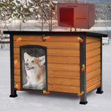 Aivituvin Dog House Outdoor & Indoor Wooden Dog Kennel for Winter with Raised Feet Weatherproof for Small & Medium & Large Dogs,Unique All-Around Iron Frame (Brown, M) Aivituvin