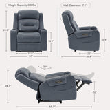 Watson & Whitely Genuine Leather Power Recliner Chairs for Adults, Lay Flat Recliner with Power Headrest, USB Ports and Cup Holders, Electric Reclining Sofa for Living Room, Bedroom, Navy Watson & Whitely