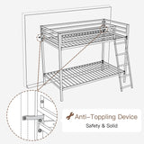 Heavy Duty ikalido Twin Over Twin Metal Bunk Bed with Safety Guard Rail and Ladder in Matte White ikalido