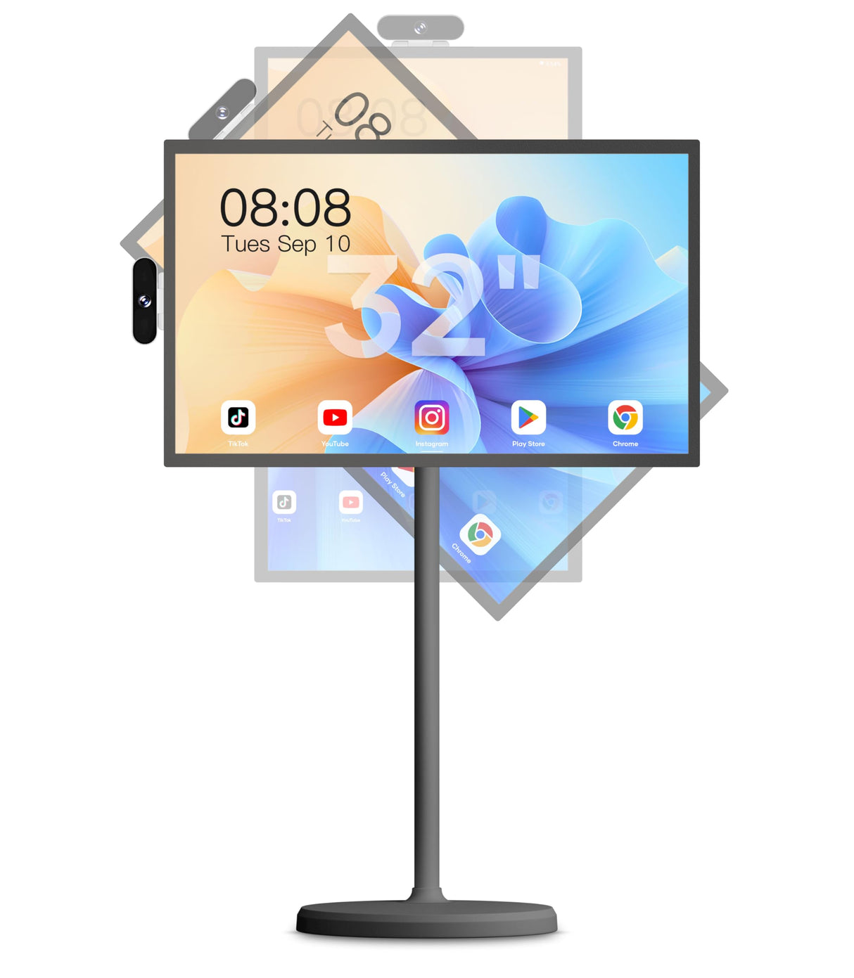 Cozyla Mate 32 Inch Mobile Portable TV Stand on Wheels Support Google Store Full Swivel Rotation Portable Touch Screen Monitor Built-in Battery Smart Rolling Tablet TV 4K Camera Remote Control Black Cozyla Mate