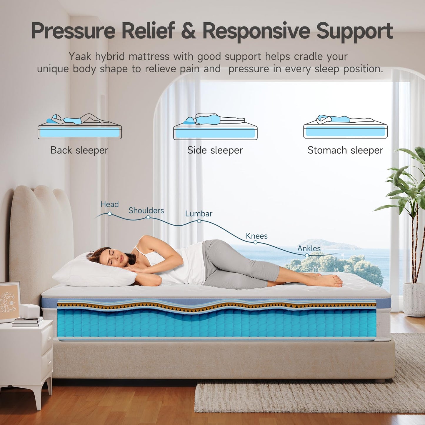 Yaak Twin Mattress 8 Inch, Hybrid Mattress in a Box Twin Size, Individual Pocket Spring Single Bed Mattress with Breathable Memory Foam, Pressure Relief, Medium Firm Twin Size Mattress 75"x39"x8"