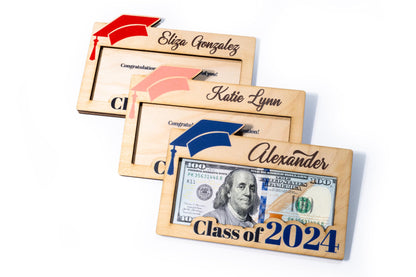 Graduation Money Holder 2024 Personalized, Graduation Gifts Money Holder w/Name and Message - 12 Graduation Cap Colors, Money Holder for Cash Gifts Graduation, Class of 2024 Graduation Gifts - WoodArtSupply