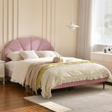 VELOCAVA Pink Bed Frame Full Size, Aesthetic Upholstered Bed with Unique Seashell Headboard, Soft Velvet Platform Bed, Strong Wooden Slats Support, No Box Spring Needed, Heavy Duty, Easy to Assemble VELOCAVA