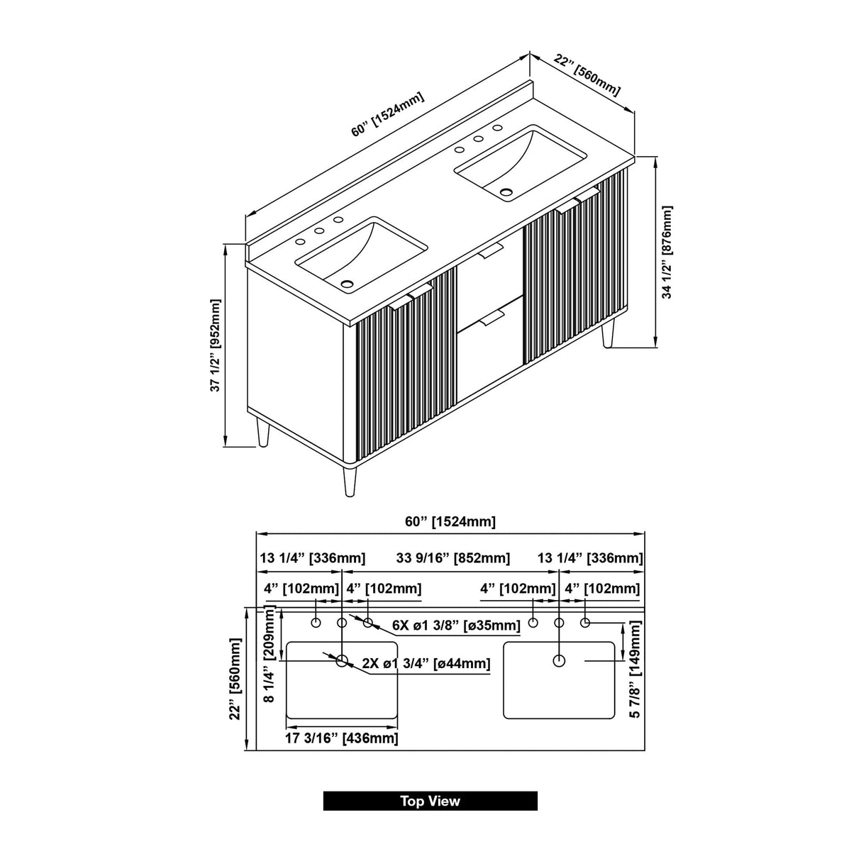 OVE Decors Indy 60 in. Undermount Double Sink Bathroom Vanity with White Engineered Marble Top, Rustic Ash OVE Decors