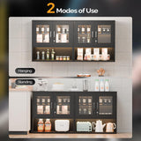 VINGLI Metal Wall Cabinet with Locking Glass Doors & Magnetic LED Sensor Light, Adjustable Shelf, Wall Mounted Storage Display Cabinets for Garage, Kitchen, Home Office, Warehouse, Living Room, Black VINGLI