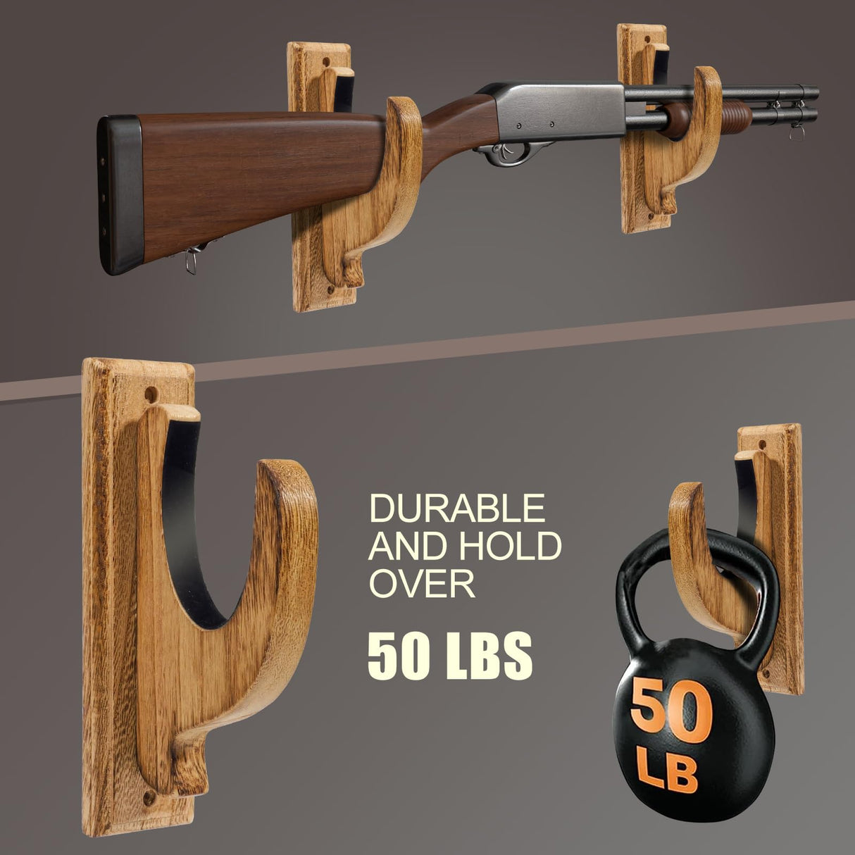 iFeelonely Gun Rack Wall Mount，4 Pack Gun Racks for Wall Shotgun Hooks Gun Wall Mount Indoor Gun Racks Rifle Wall Mount Wooden Gun Cabinets Stand Display Shelf Brown iFeelonely