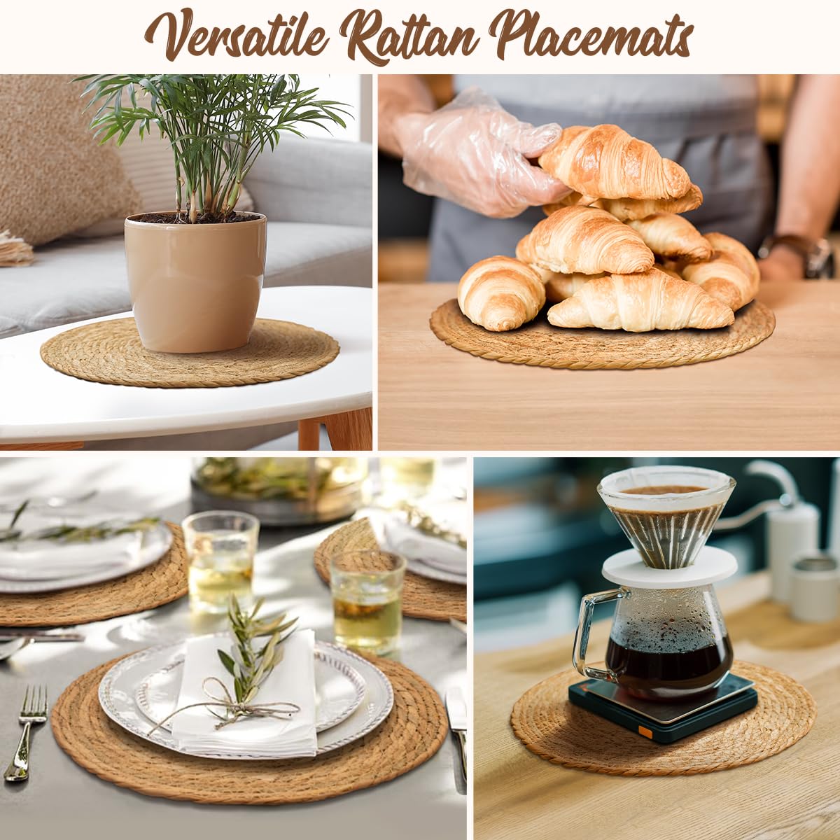 13 in Round Woven Placemats Plate Chargers Set of 10, Boho Farmhouse Rustic Woven Place Mats for Dining Table Decor, Rattan Wicker Table Mats Jute Braided Chargers for Dinner Plates BAVIFY