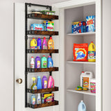 bukfen Over the Door Pantry Organizer, 6-Tier Adjustable Wooden Basket Kitchen Pantry Door Organization and Storage, Heavy-Duty Metal Hanging Kitchen Spice Rack,D6.3 x W17.71 x H50.60 inch,1 Pack bukfen