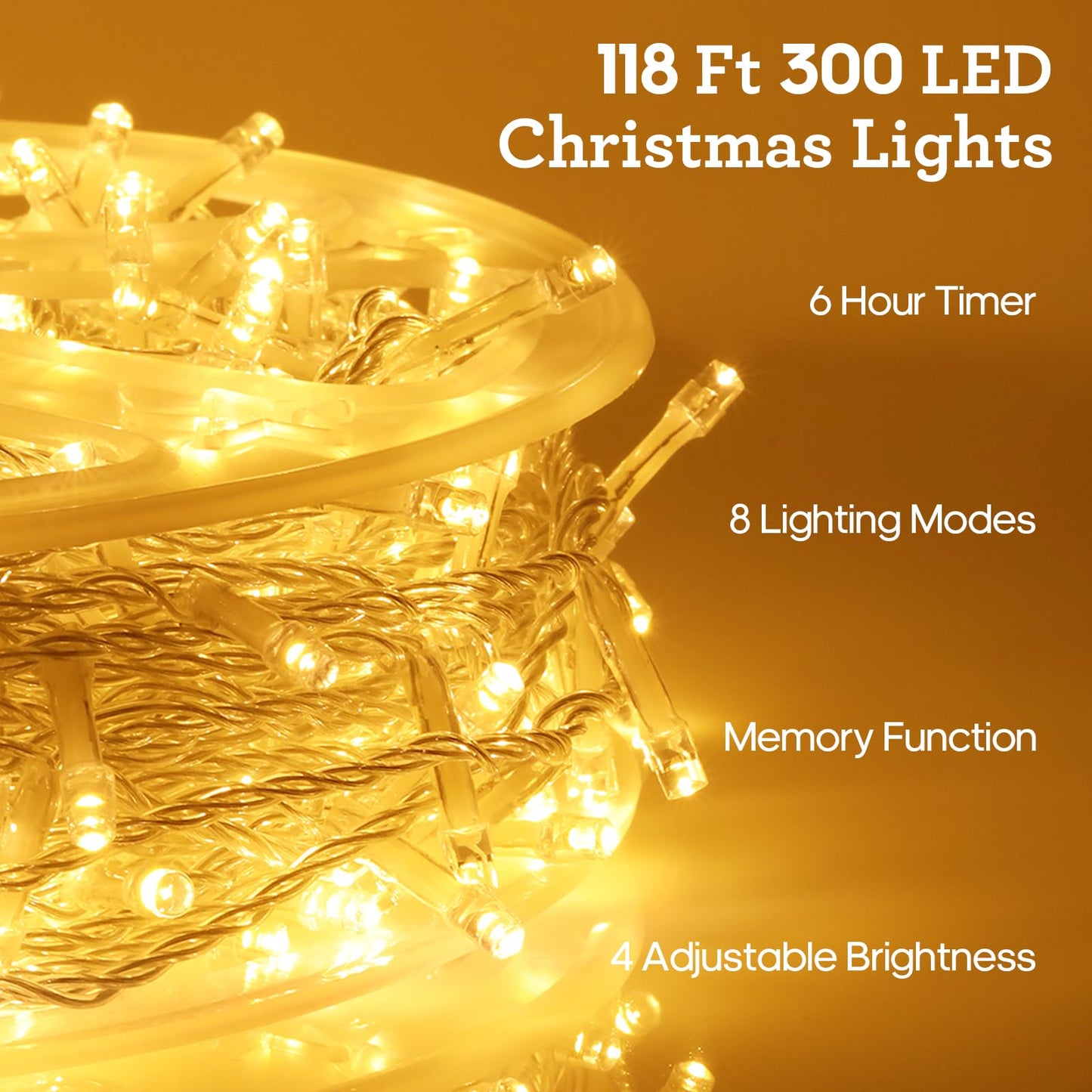 300 LED String Lights, 128FT Waterproof Fairy Lights Christmas Ligths 8 Modes Twinkle Indoor Outdoor, Plug in for Bedroom Classroom Girl's Room Wedding Garden Christmas Decorations (Warm White)