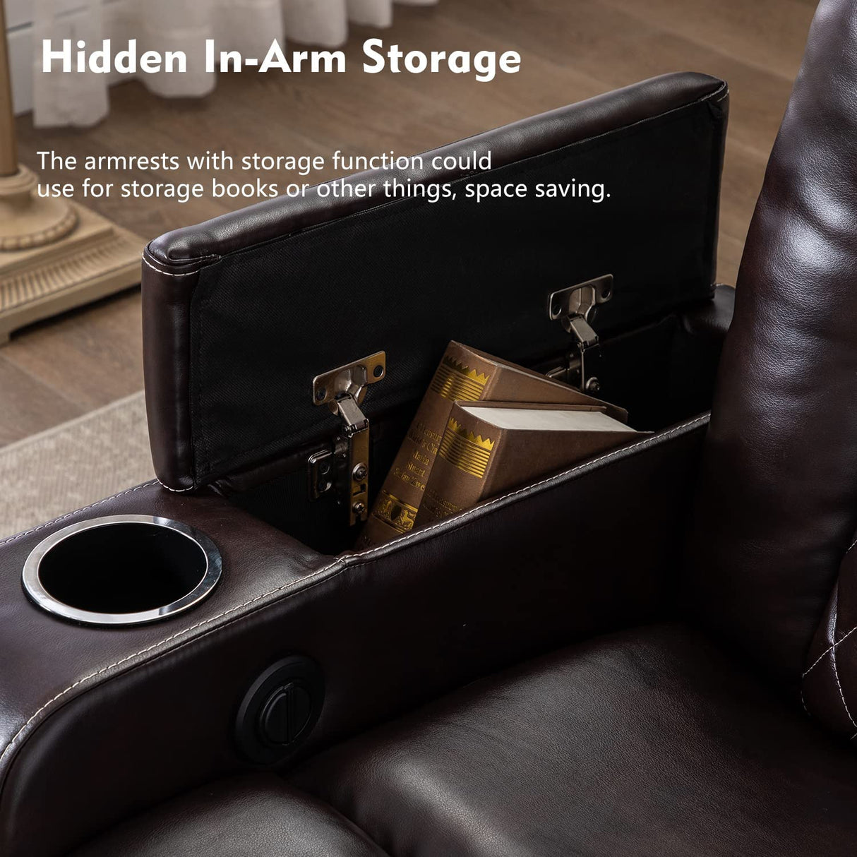 CANMOV Electric Power Recliner Chair with USB Ports and Cup Holders, Breathable Leather Home Theater Seating with Hidden Arm Storage (Brown) CANMOV