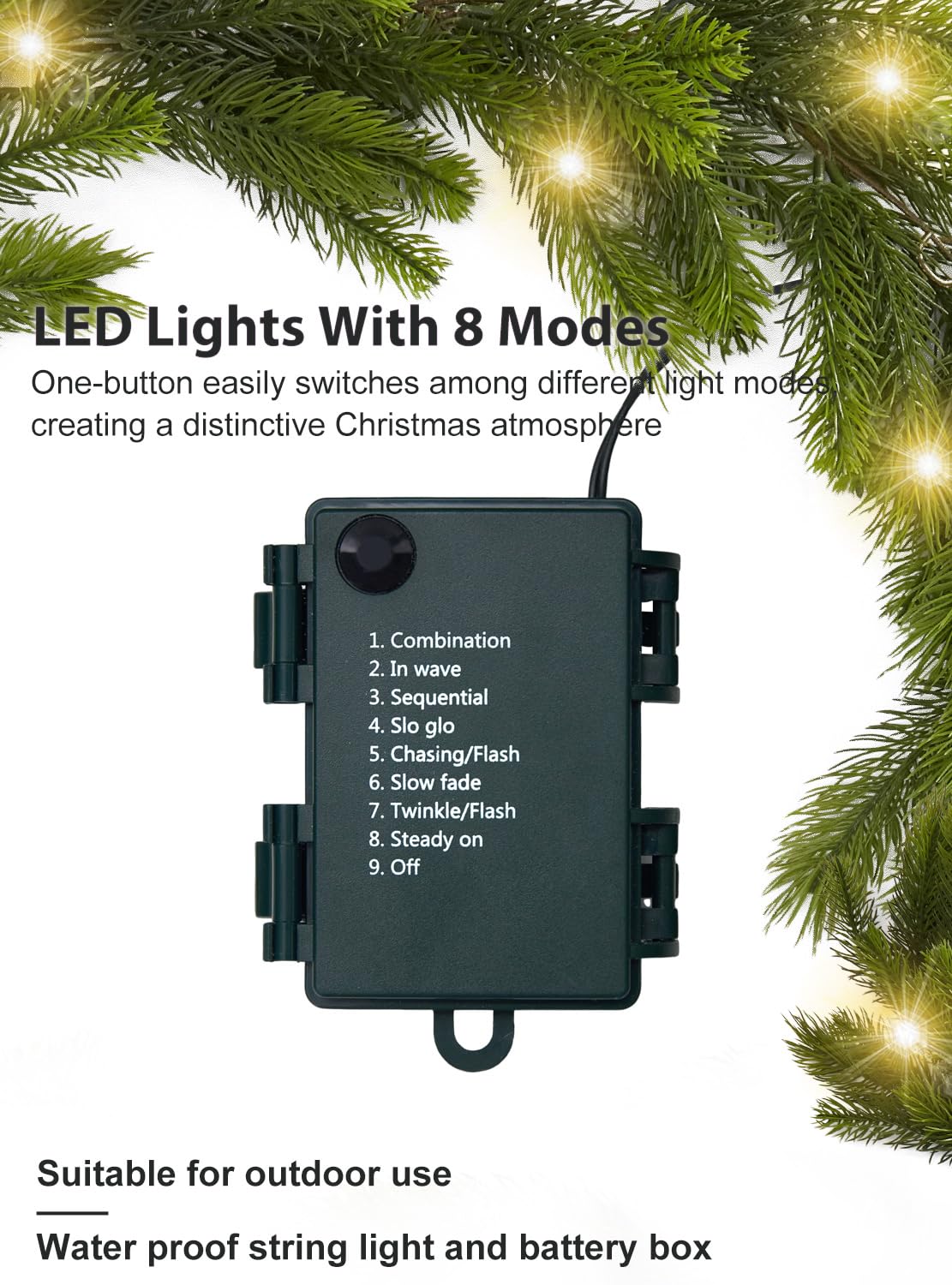 9FT Real Touch Norfolk Pine Garland Christmas with Light Winter Artificial Faux Greenery Garland Table Mantle Stairs Fireplace Wall Decor Outdoor Indoor Porch Home Decorations (Battery Not Included) Noiclub