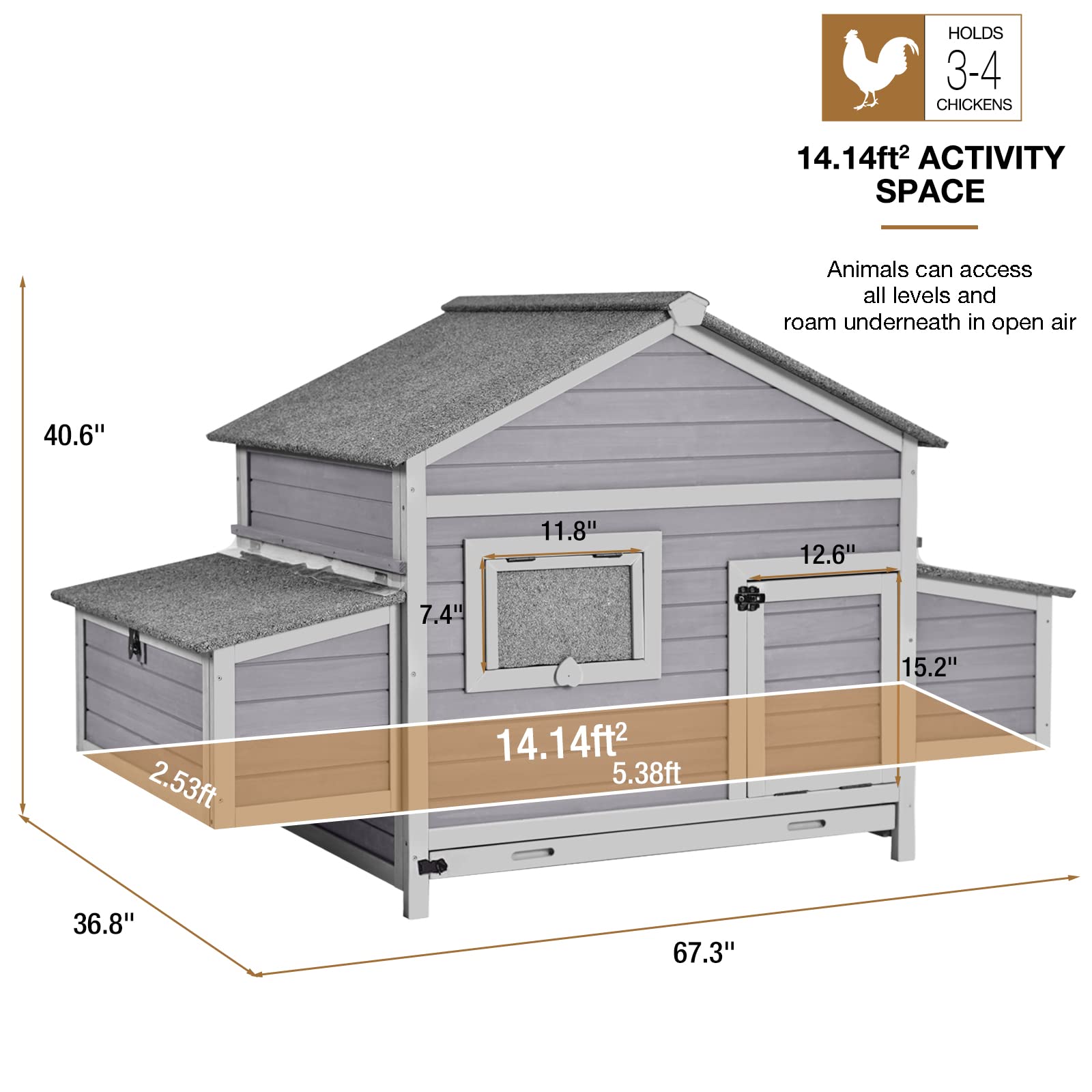 Chicken Coop Outdoor Hen House Duck Coop Rabbit Hutch Wooden Poultry Cage with 3 Perches,2 Sides Large Nesting Boxes - WoodArtSupply