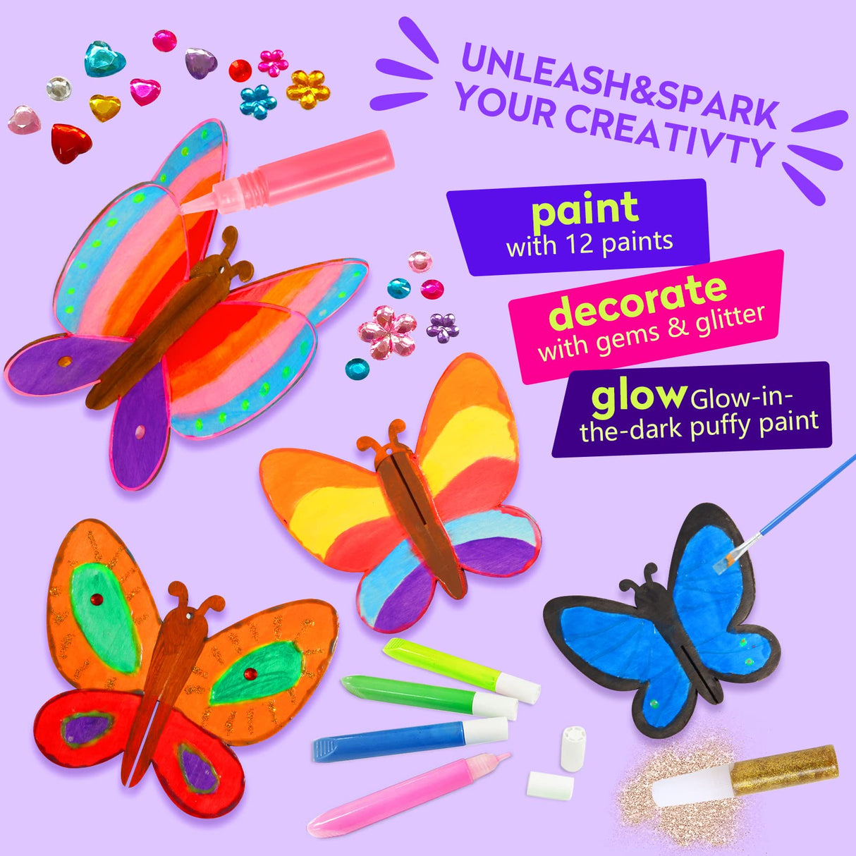 Yrinfay Glow in The Dark Butterfly Painting Kit, Teen Girl Gifts for 6-8 8-10 Year Old, Arts and Craft Kit for Kids Age 7 8-12, Toys for Boy & Girls 5-7 8 9 10 11 12 Yrinfay