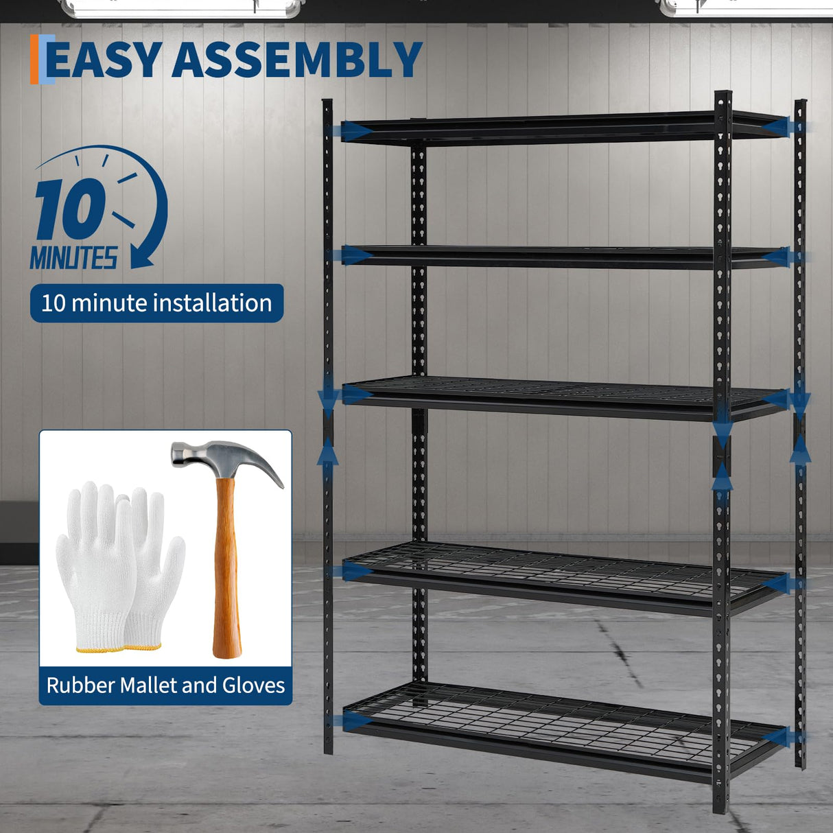 71" H/47 W/18 D Garage Shelving Heavy Duty, 2200LBS Garage Storage Shelves, 5-Tier Adjustable Metal Storage Rack for Industries, Warehouses, Basement Gaderth