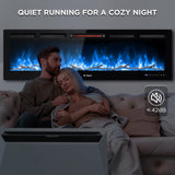 TURBRO 60” Smart WiFi Infrared Electric Fireplace with Sound Crackling and Realistic Flame, 1500W Quartz Heater, Recessed or Wall Mounted, Adjustable Flame Effects, Remote Control and App, in Flames TURBRO