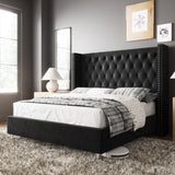 Jocisland King Bed Frame Upholstered Bed Wingback Headboard Velvet Tufted Diamond Button/No Box Spring Needed/Easy Assembly/Black Jocisland