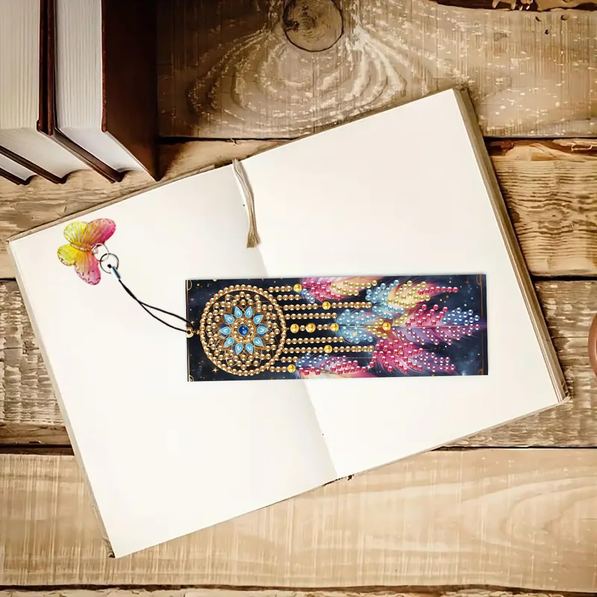 F-CANLAN 3 Pieces Acrylic Dream Catcher Diamond Painting Bookmark with Tassels, Feather Diamond Art Book Marks, Special-Shaped Diamond Painting Bookmark Arts Crafts Kit for Beginner Book Lover F-CANLAN
