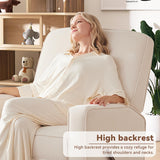 Tbfit Nursery Rocking Chair, 360° Swivel Glider Recliner with Lumbar Support, Comfy Upholstered Armchair with Pillows & Footrest for Living Room & Bedroom (Handle Switch, Beige) Tbfit