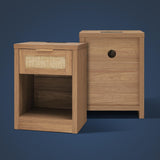 OAKHAM HOME Nightstand Set of 2, Rattan Night Stand with Type-C Charging Station, Bedside Table with Drawer, Boho Bed Side Table End Table Accent Table for Bedroom Living Room (Weathered Oak) OAKHAM HOME