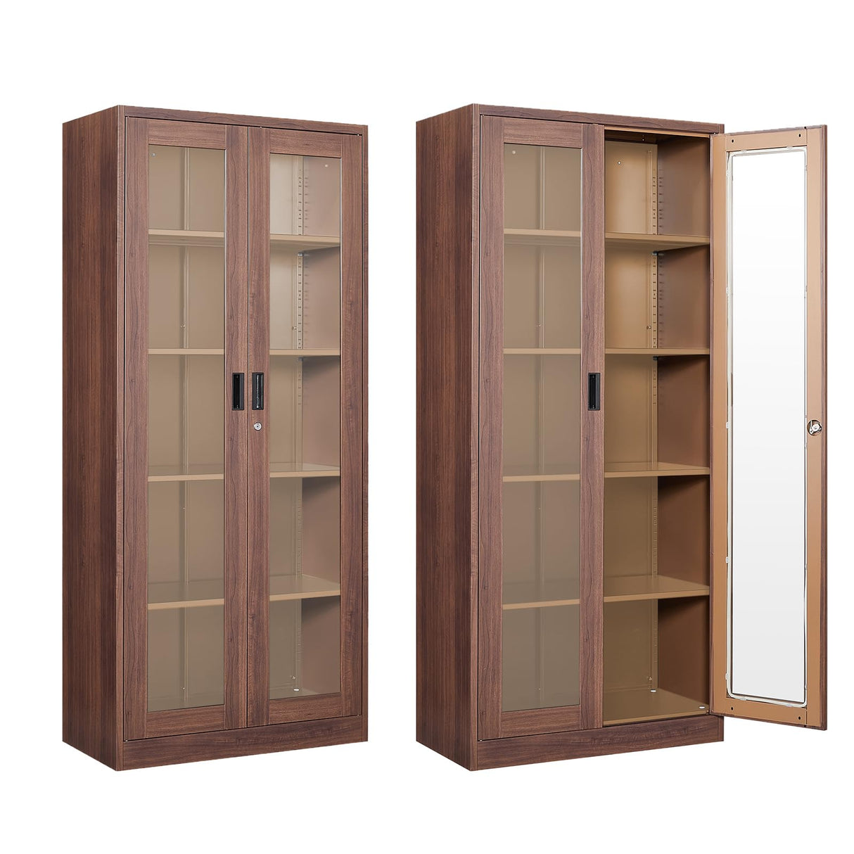 Anxxsu Display Cabinet with Glass Doors, Display Case Cabinet for Collectibles, Curio Display Cabinet with 4 Adjustable Shelves, 71" Glass Display Cabinet for Home Living Room (Wood Color) Anxxsu