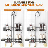 REINHARDT Shower Caddy Hanging for Handheld Showerheads Adjustable Split Shower Caddy, Rustproof Shower Organizer with Hooks for Razors Over the Head Caddy with Soap Holder Bathroom Accessories, Black REINHARDT