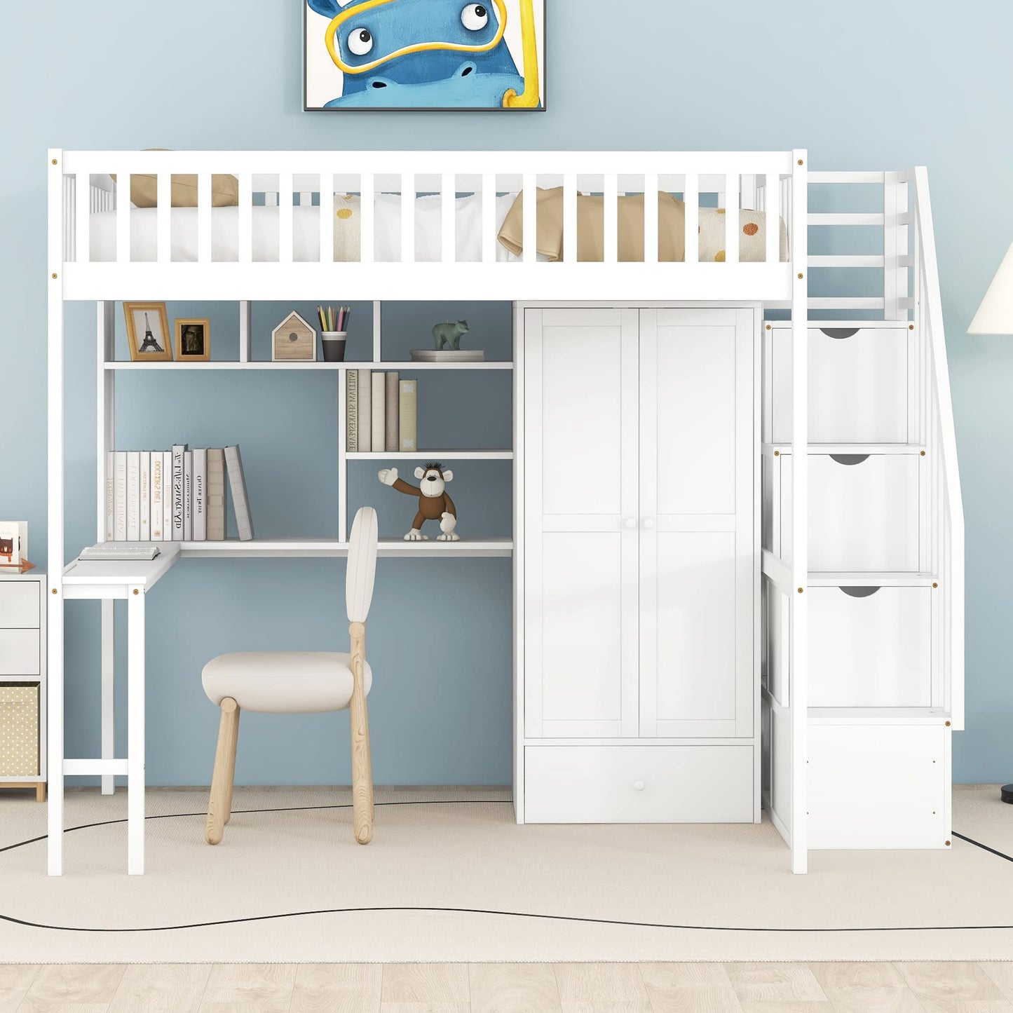 Harper & Bright Designs White Full Size Loft Bed with Integrated Storage and Workspace - WoodArtSupply