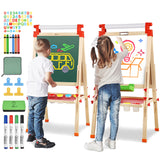 JOYOOSS Kids Wooden Easel with Paper Roll - Adjustable Magnetic Double Sided Drawing Board Whiteboard & Chalkboard Dry Easel Board,Children Art Easel for 3~12 Years Kids Boys Girls Painting Drawing Joyooss
