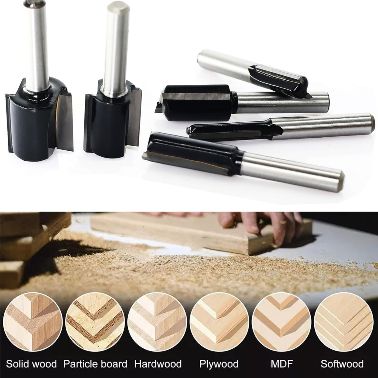 6Pcs Straight Router Bit Set 1/4 Shank, Double Flute Straight Bit Dado Straight Cut Router Bit, Cut Dia 3/4", 5/8", 1/2", 3/8", 5/16", 1/4", Straight Router Bit for Woodworking Groove by SICWOOD SICWOOD