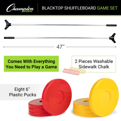 Champion Sports Shuffleboard Game Set, 2 Cues, 8 Pucks, Chalk - Outdoor Games for Adults and Family Red - WoodArtSupply