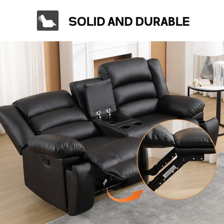 EBELLO Faux Leather Manual Loveseat Recliner, Reclining Sofa Chair with 2 Concealed Cup Holders, Hidden Storage, Overstuffed Armrest Couch Set for Living Room, Bedroom, Meeting Room(Loveseat) EBELLO
