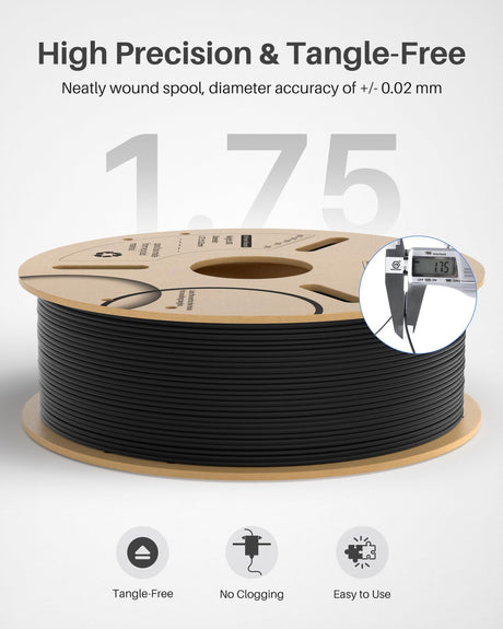ELEGOO Carbon Fiber PLA Filament 1.75mm Black 1KG, PLA-CF Strong 3D Printer Filament Dimensional Accuracy +/- 0.02mm, 1kg Cardboard Spool(2.2lbs) for Most FDM 3D Printers ELEGOO