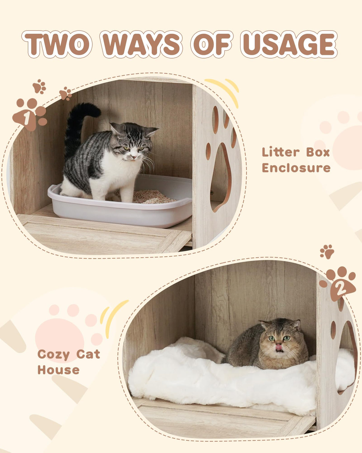 JubiNatural Cat Litter Box Enclosure, Indoor Hidden Cat Litter Box Furniture, Simple Classic Sliding Door Style Cat Litter Box Cabinet for Convenient Entry, Use As Side Table or Nightstand JubiNatural