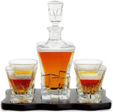 Crystal Wine and Whiskey Iceberg Mountain Glacier Decanter with 4 Glasses and Wood Tray - The Wine Savant The Wine Savant