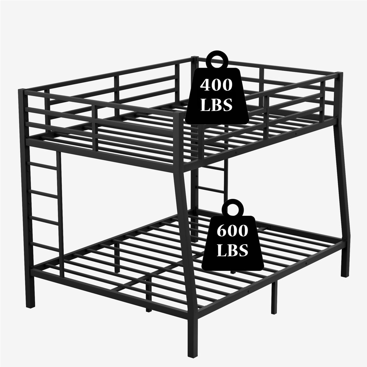 Bellemave Full XL Over Queen Metal Bunk Bed for Adults,Heavy-Duty Bunk Bed with 2 Ladders,Full Over Queen Bunk Beds,Space-Saving Bunk Bed for Kids/Teens/Adults,Noise-Free,Black Bellemave