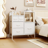 Furnulem Dresser for Bedroom Organization Fabric Dresser Units with 5 Storage Drawers Sturdy 2 Tier Shelf Large Space Dresser Bedroom Dresser for Hallway Entryway Dorm White Furnulem