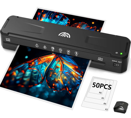 13 Inch Laminator Machine with 50 Laminating Sheets, Fast Warm-Up No Jam A3 Laminator, 11x17 Cold & Thermal Laminating Machine for Home School Office Raycial