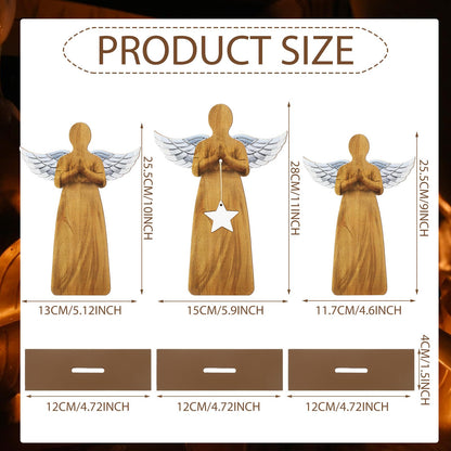 Suzile Set of 3 Wooden Angel Ornament Angel Statue Figurine Angel Shaped Christmas Ornaments Farmhouse Rustic Xmas Angel Table Crafts for Christmas Home